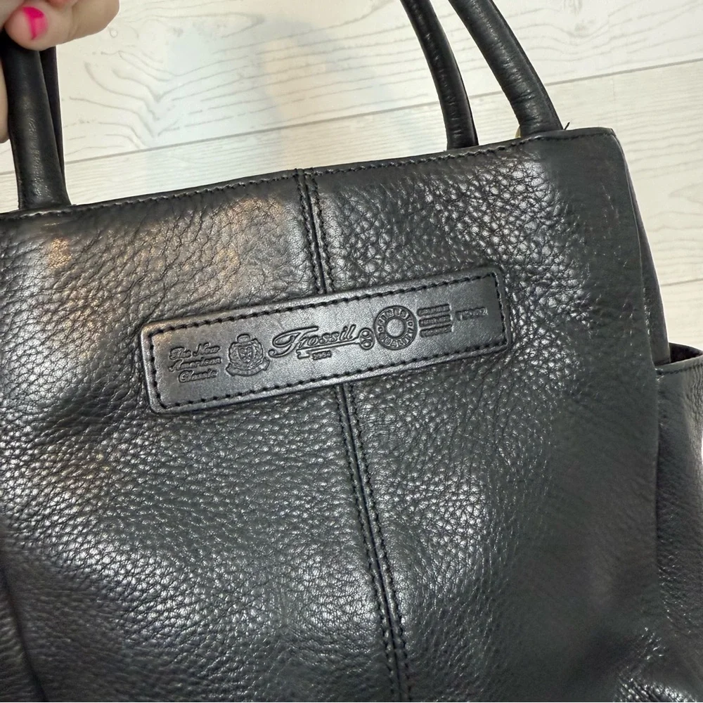 Fossil Vintage Black Pebbled Leather Satchel Crossbody Bag - Picture 6 of 10